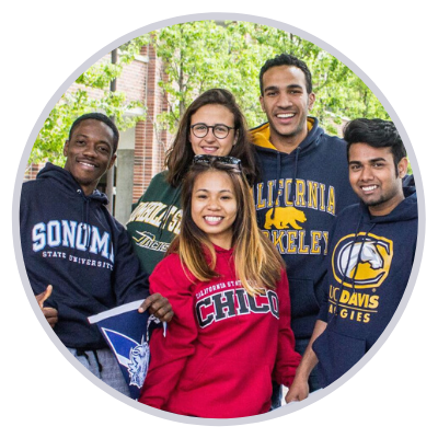 happy students in sweatshirts from different four year colleges